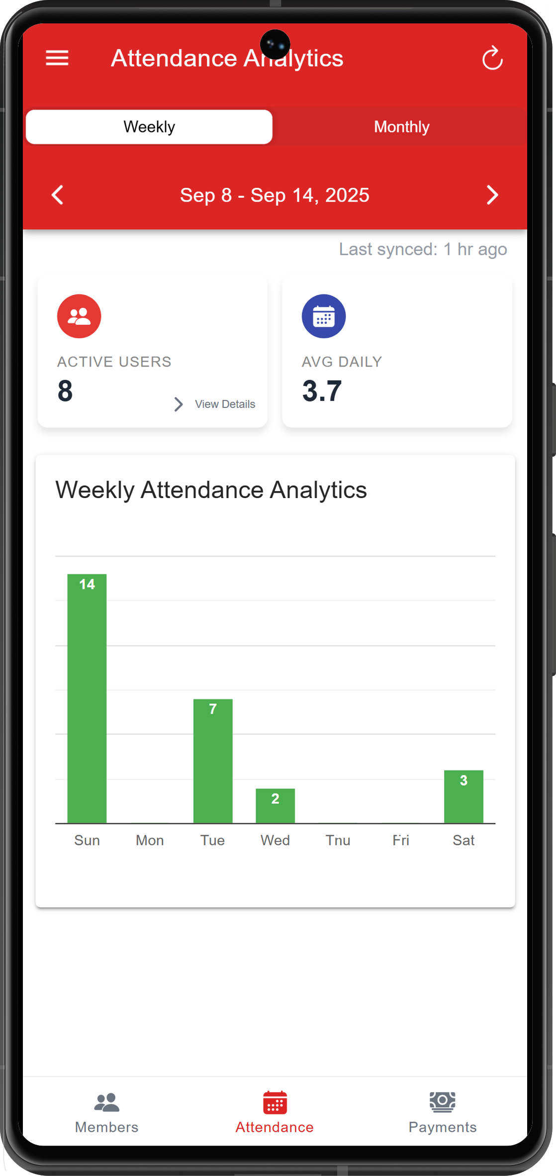 GymMate Attendance Tracking Screen